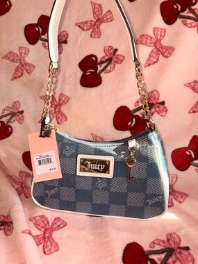 Juicy Couture Blue Checker Mini Shoulder Bag with Gold Accents